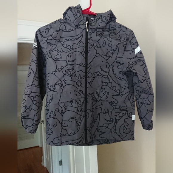H&M dark Gray Dinosaur Print rain Jacket size 6/7 - Picture 2 of 13